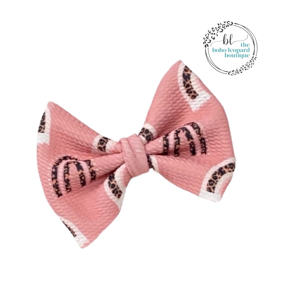 Girls boho leopard rainbow hair bow
